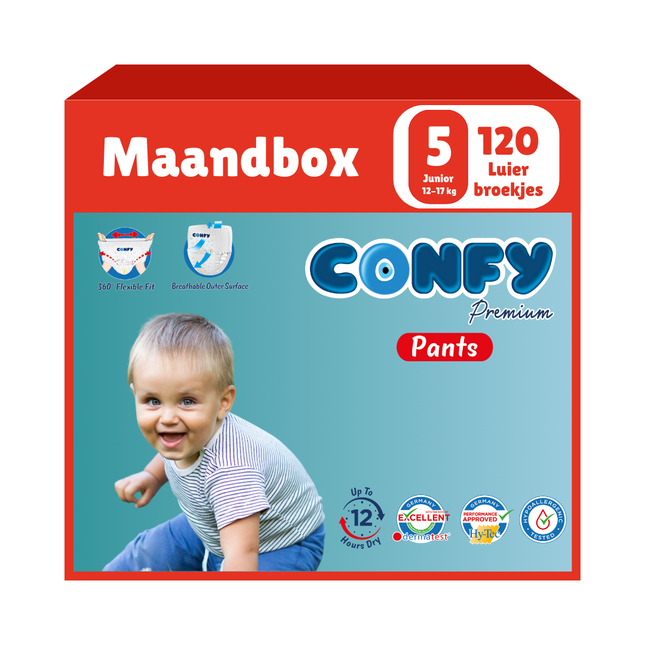 Confy Premium Pants Luierbroekjes Maandbox 120 Luierbroekjes achtergrond doos