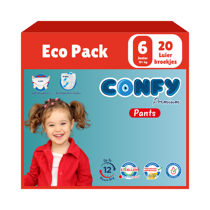 Confy Premium Maat 6 Eco Verpakking 20 luierbroekjes vooraanzicht witte achtergrond
