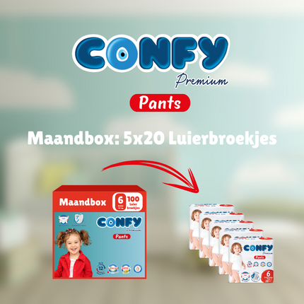 Confy Premium Pants Luierbroekjes 100 luierbroekjes verzendoos inhoud verpakking groene achterkant