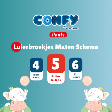 Confy Premium Pants Luierbroekjes maat 5 maten schema groene achtergrond