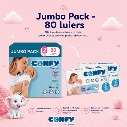 Confy Premium maat 2, Jumbo Pack met 80 babyluiers voor 3-6kg