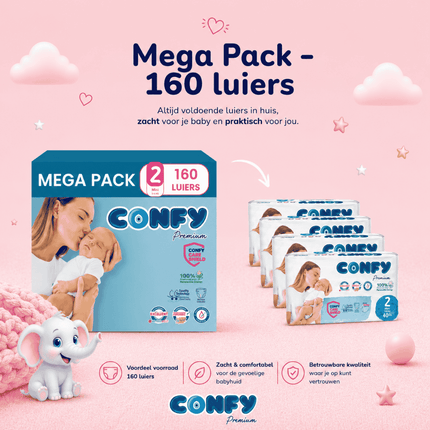 Confy Premium maat 2, Mega Pack met 160 babyluiers voor 3-6kg