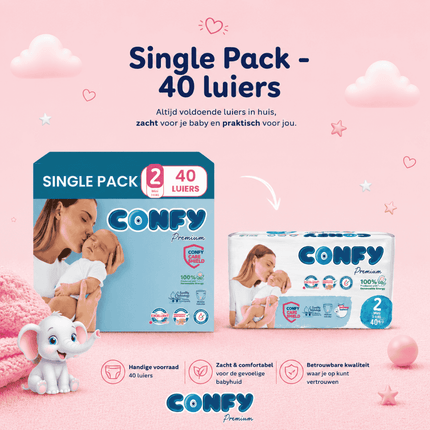 Confy Premium maat 2, Single Pack met 40 babyluiers voor 3-6kg