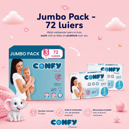 Confy Premium maat 3, Jumbo Pack met 72 babyluiers voor 3-9kg