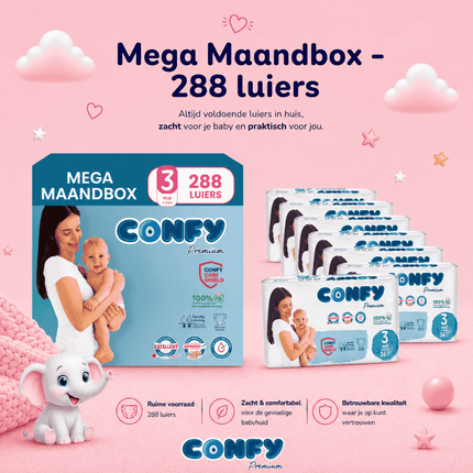 Confy Premium maat 3, Mega Maandbox met 288 babyluiers voor 3-9kg