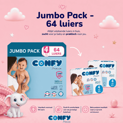 Confy Premium maat 4, Jumbo Pack met 64 babyluiers voor 7-14kg