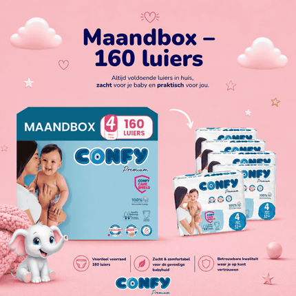 Confy Premium maat 4, Maandbox met 160 babyluiers voor 7-14kg
