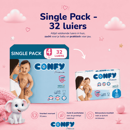 Confy Premium maat 4, Single Pack met 32 babyluiers voor 7-14kg