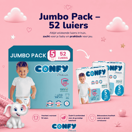 Confy Premium maat 5, Jumbo Pack met 52 babyluiers voor 11-18kg