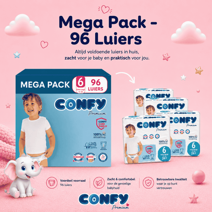 Confy Premium maat 6, Mega Pack met 96 babyluiers voor 15+kg