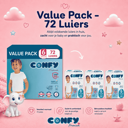 Confy Premium maat 6, Value Pack met 72 babyluiers voor 15+kg