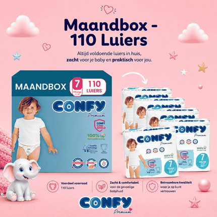 Confy Premium maat 7, Maandbox met 110 babyluiers voor 17+kg
