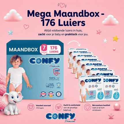 Confy Premium maat 7, Mega Maandbox met 176 babyluiers voor 17+kg