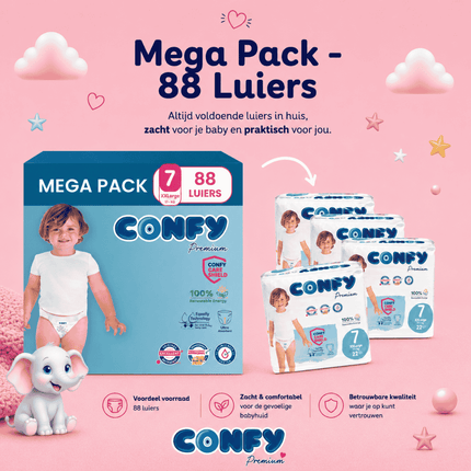 Confy Premium maat 7, Mega Pack met 88 babyluiers voor 17+kg