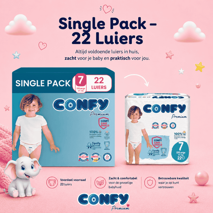 Confy Premium maat 7, Single Pack met 22 babyluiers voor 17+kg