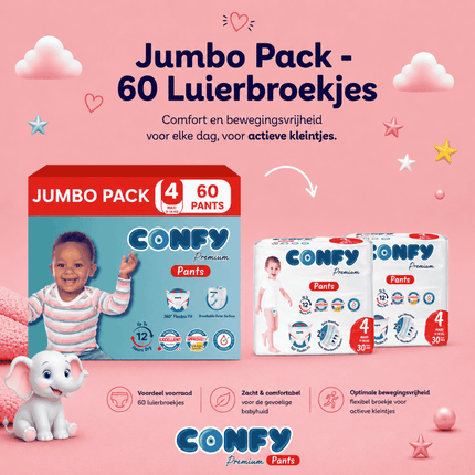 Confy Premium Pants maat 4, Jumbo Packmet 60 Luierbroekjes voor 9-14kg