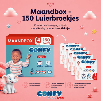 Confy Premium Pants maat 4, Maandbox met 150 Luierbroekjes voor 9-14kg