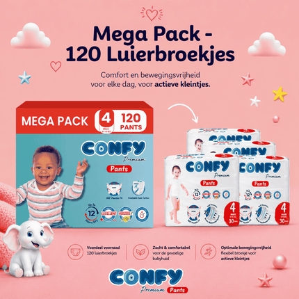 Confy Premium Pants maat 4, Mega Pack met 120 Luierbroekjes voor 9-14kg