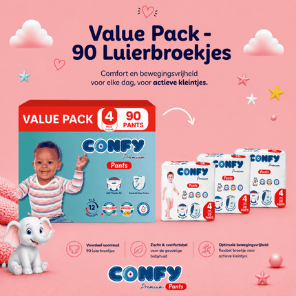 Confy Premium Pants maat 4, Value Pack met 90 Luierbroekjes voor 9-14kg