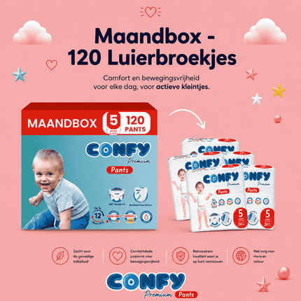 Confy Premium Pants maat 5, Maandbox met 120 Luierbroekjes voor 12-17kg