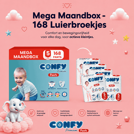 Confy Premium Pants maat 5, Mega Maandbox met 168 Luierbroekjes voor 12-17kg