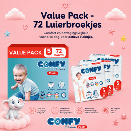 Confy Premium Pants maat 5, Value Pack met 72 Luierbroekjes voor 12-17kg