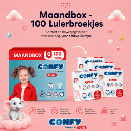 Confy Premium Pants maat 6, Maandbox met 100 Luierbroekjes voor 15+kg