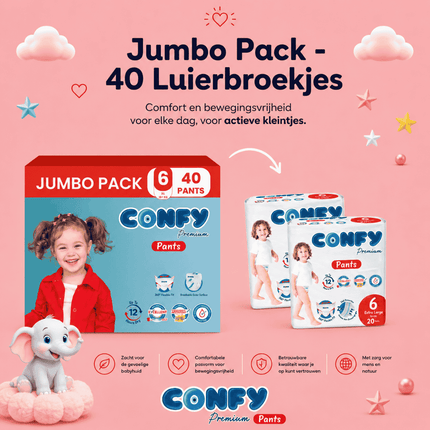 Confy Premium Pants maat 6, Jumbo Pack met 40 Luierbroekjes voor 15+kg